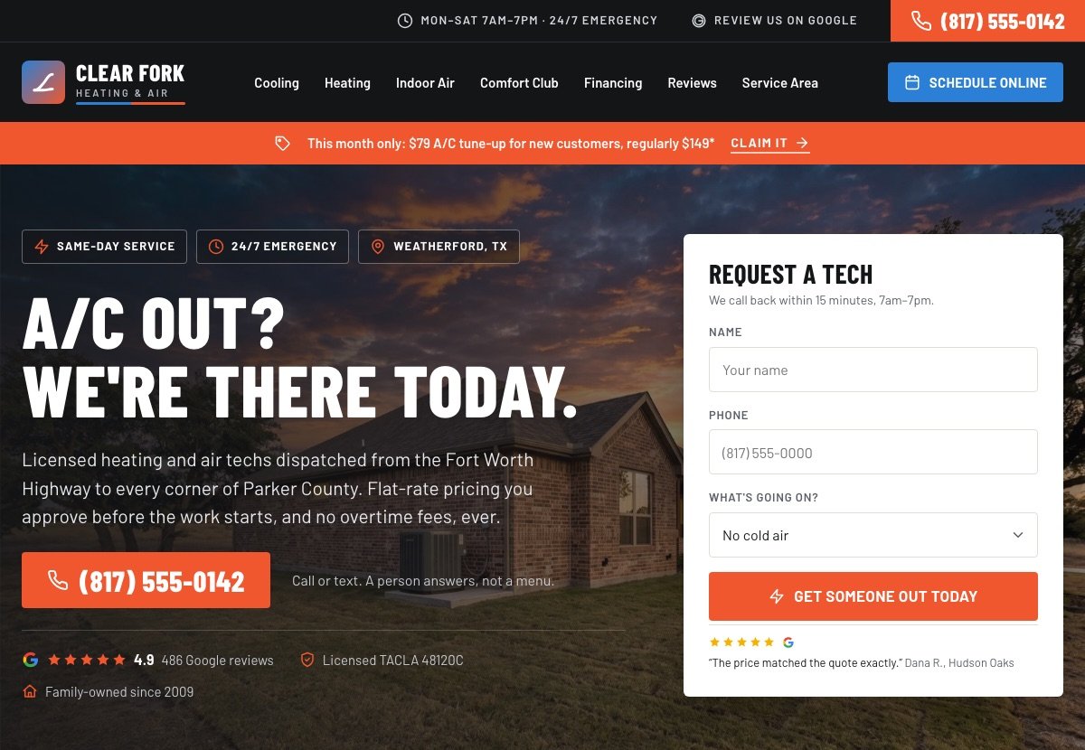 Clear Fork Heating & Air website