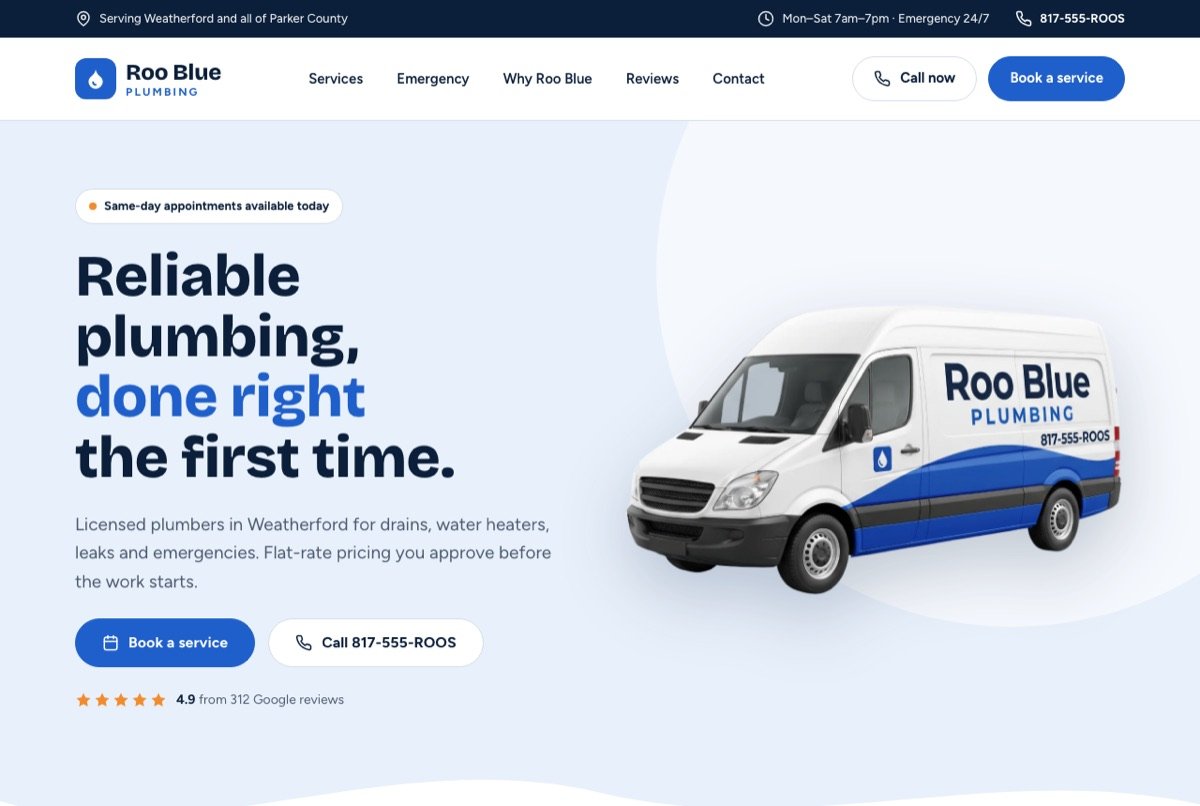 Roo Blue Plumbing website
